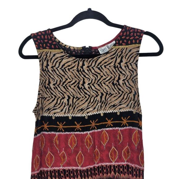 Vintage 80s Sherri Martin Crinkle Rayon Pencil Maxi Dress M Brown Red Animal - Picture 5 of 10